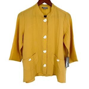 NEW NWT Habitat XS Mustard Yellow Wearable Art Blouse Shirt Top Artsy Unique